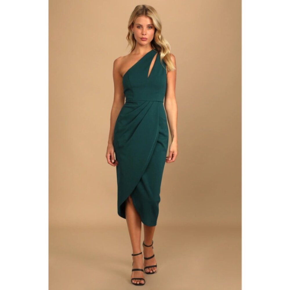 Lulus So Flirty Hunter Green One-Shoulder Cutout Asymmetrical Dress